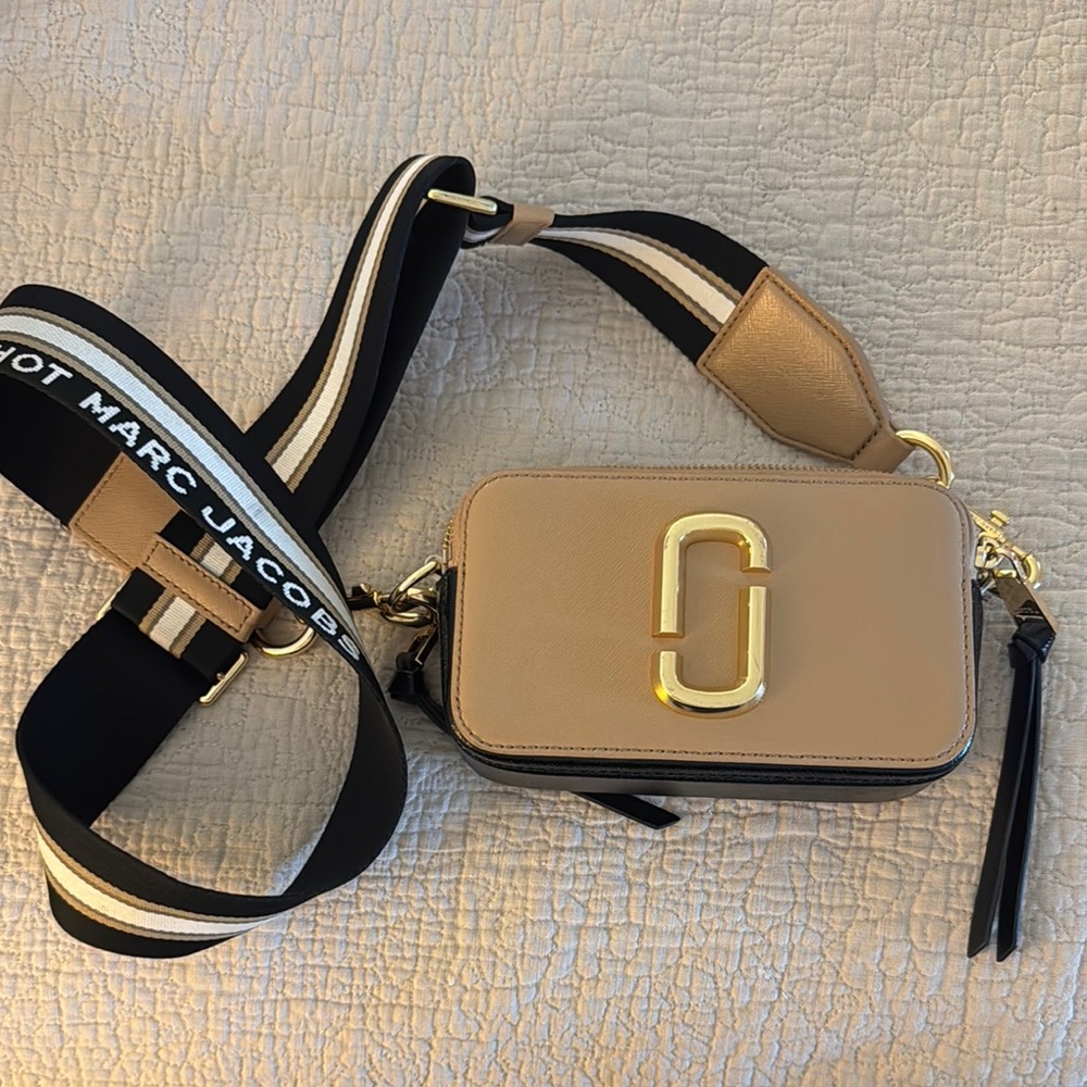 Marc Jacobs Tan and Black Crossbody Bag with Gold Hardware